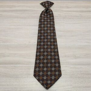 Vintage Kids Brown Floral Clip On Necktie Boys Dress Up Special Occasion
